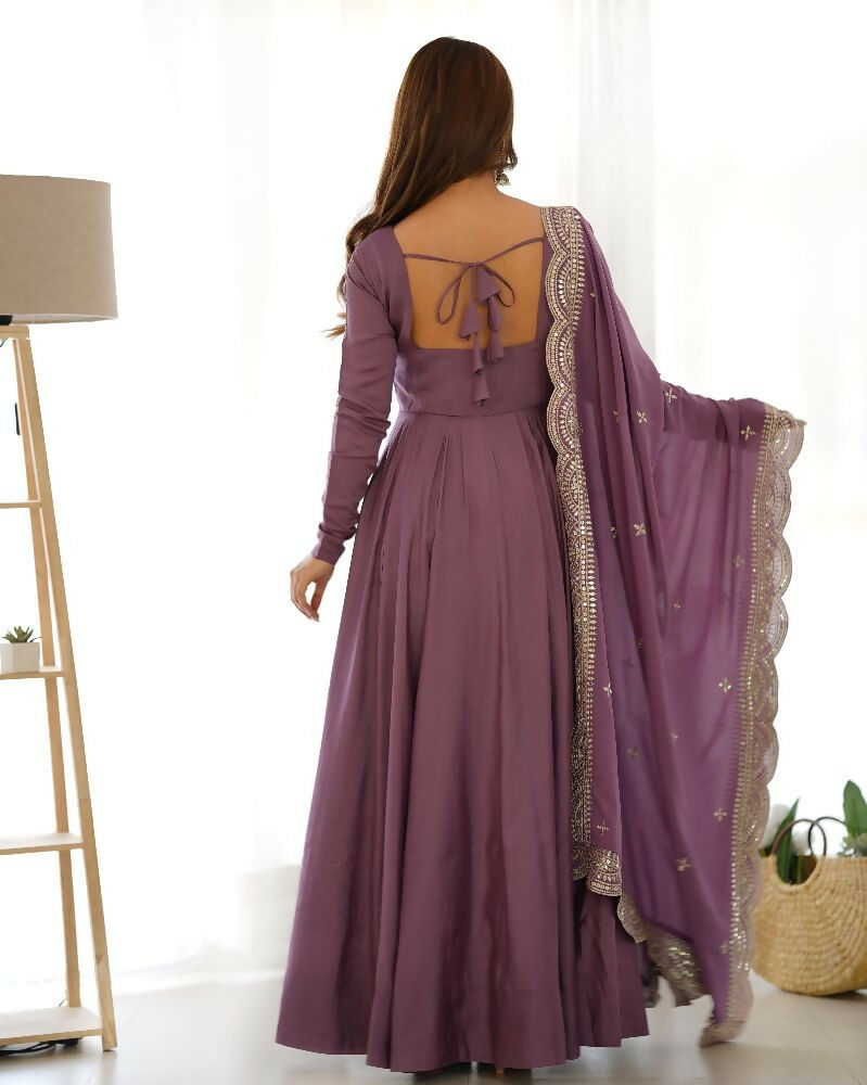 Joban Fashion Purple Kurta Set Chanderi Sequence Embroidery Work