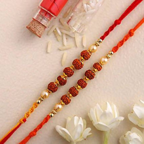 Set of 2 Rudraksha Rakhi and Cashew Jar Combo