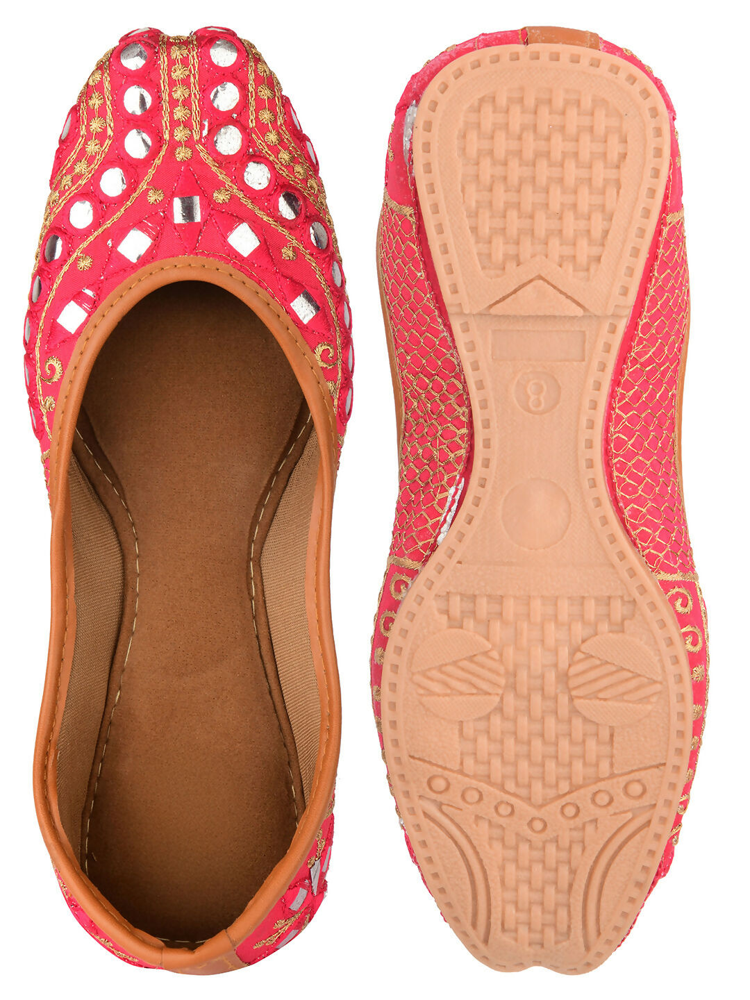 Desi Colour Women Indian Ethnic Footwear-Mini Dabka-Pink Mirror Lines