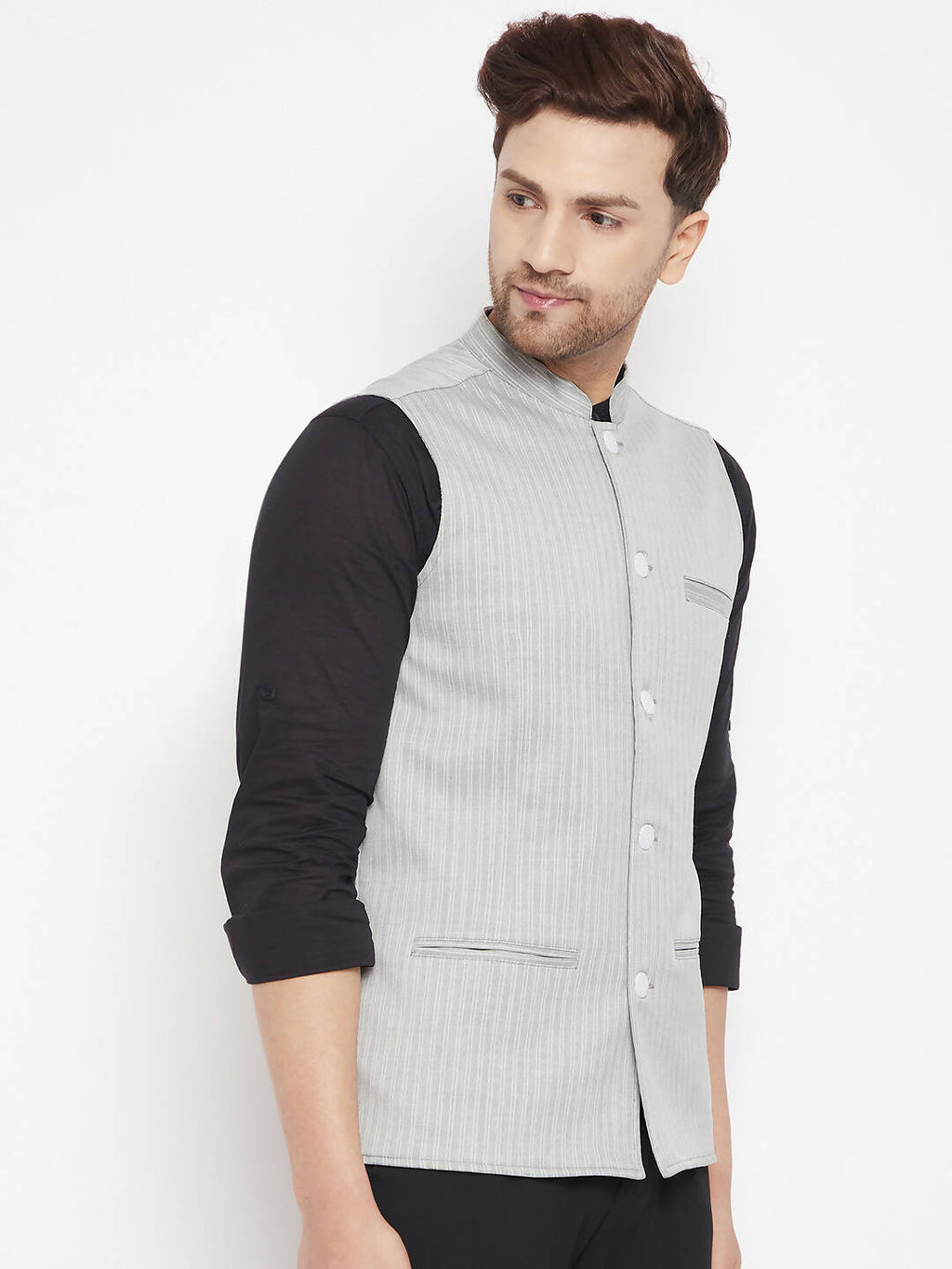 Even Apparels Grey Merino Men Woven Nehru Jacket BF681
