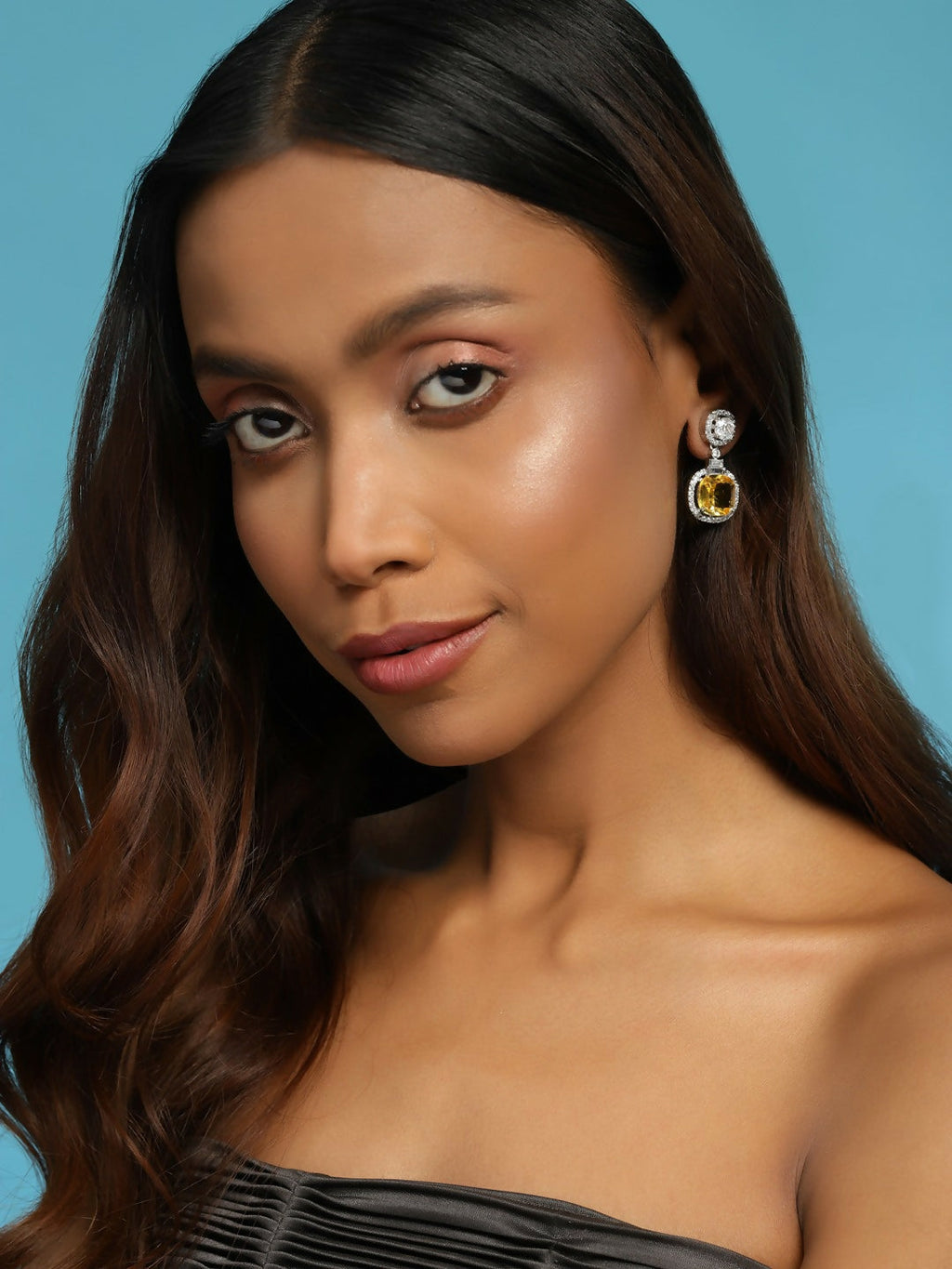 Yellow & Silver Stone Earrings- Ruby Raang