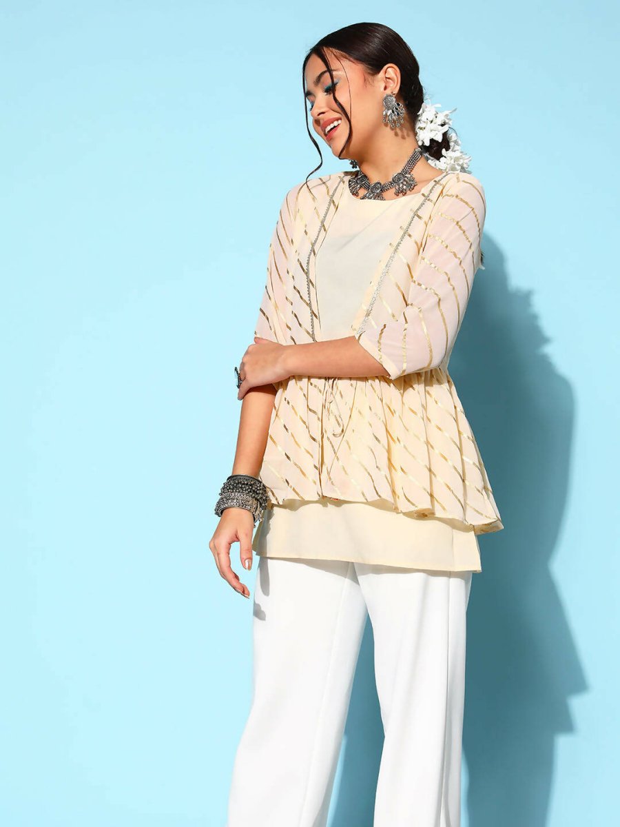 Ahalyaa Off-White Solid Fluid Tie-Up Top