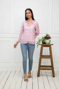 Myshka Women Pink Floral V-Neck Regular Sleeves Synthetic Georgette Top