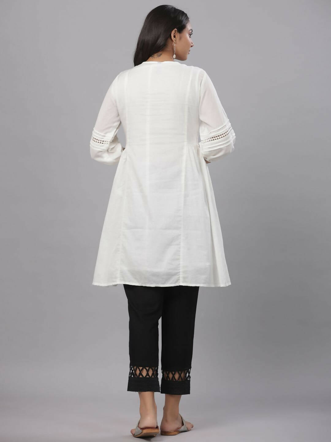 Juniper Women's White Cotton Silk Solid A-Line Kurta