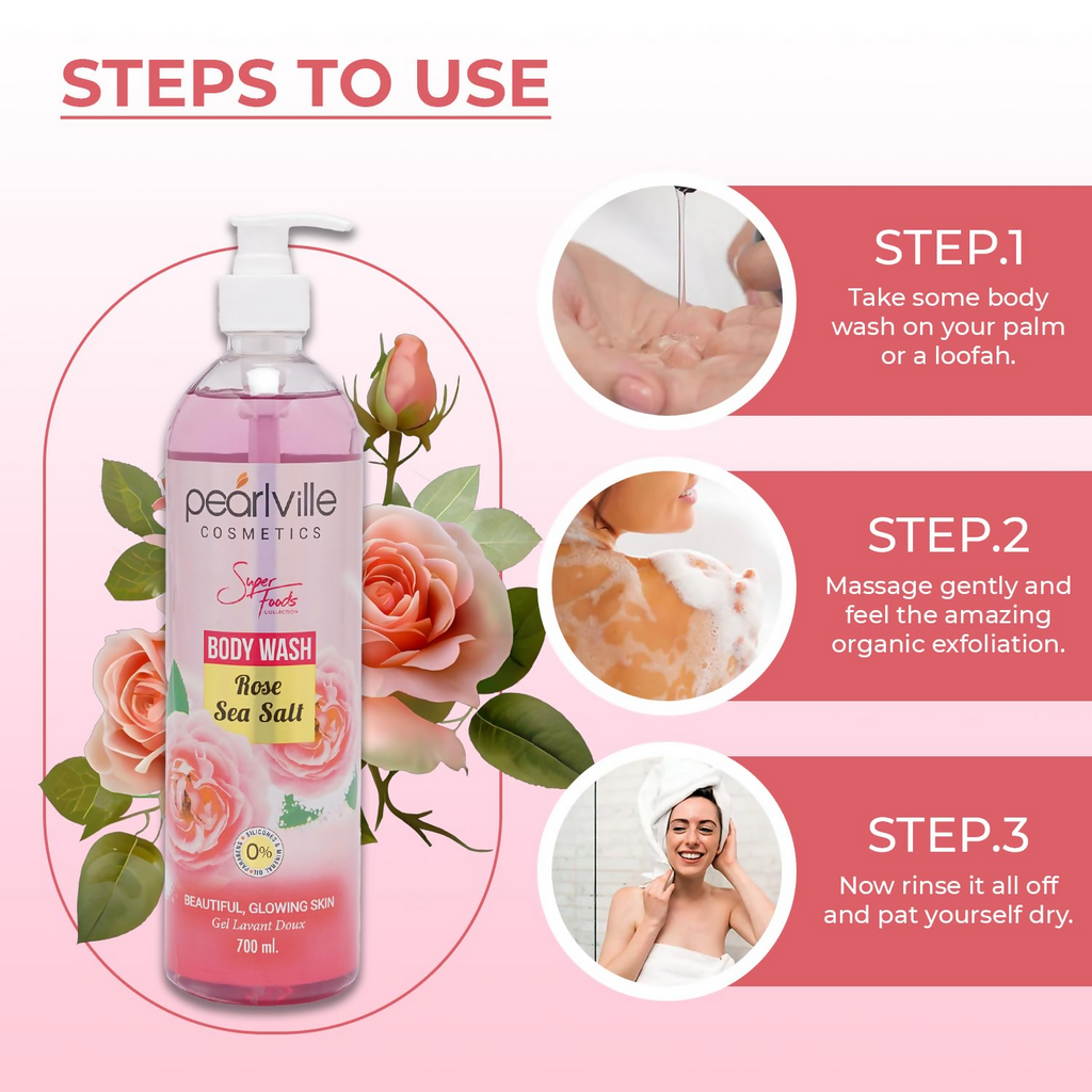 Pearlville Super Foods Collection Rose Sea Salt Body Wash