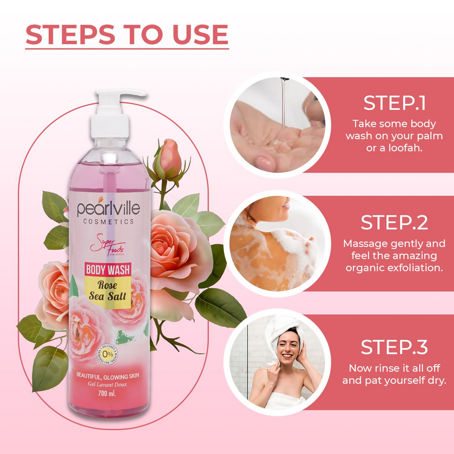 Pearlville Super Foods Collection Rose Sea Salt Body Wash
