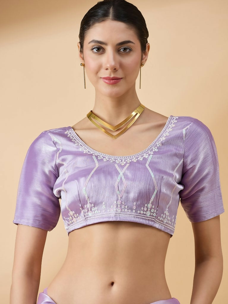Purple Tissue Slub Embroidered Saree with Unstitched Blouse - Vairagi