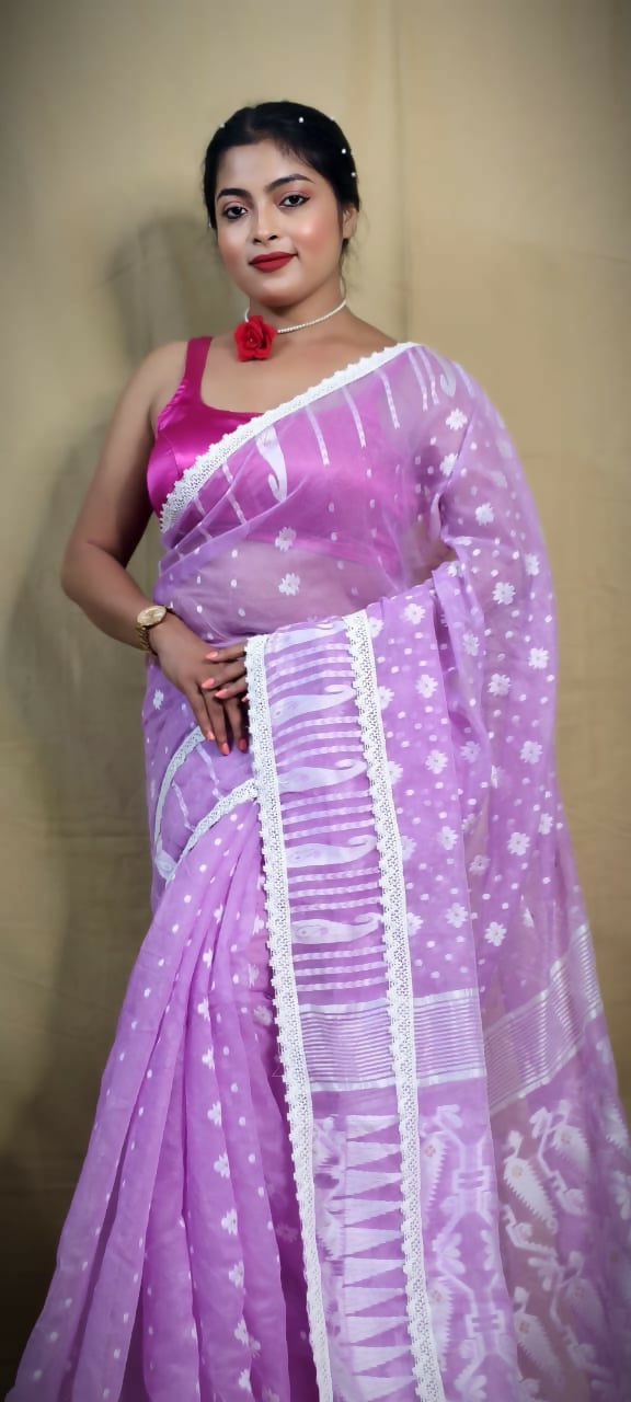 Exclusive Collection Beautiful Purple Jaal Jamdani Saree