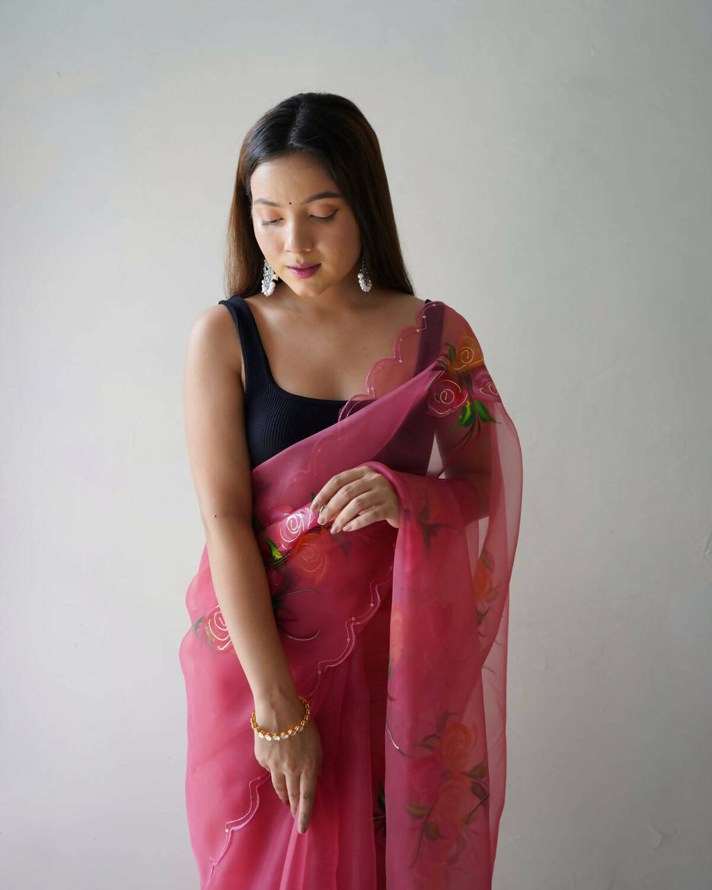 Vamsee Pink Organza Saree