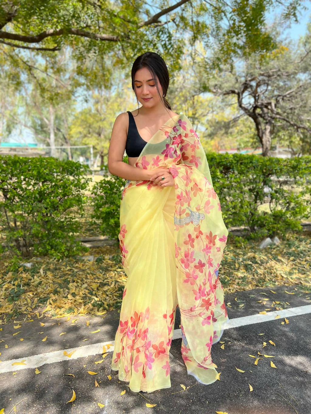 Vamsee Yellow Organza Saree