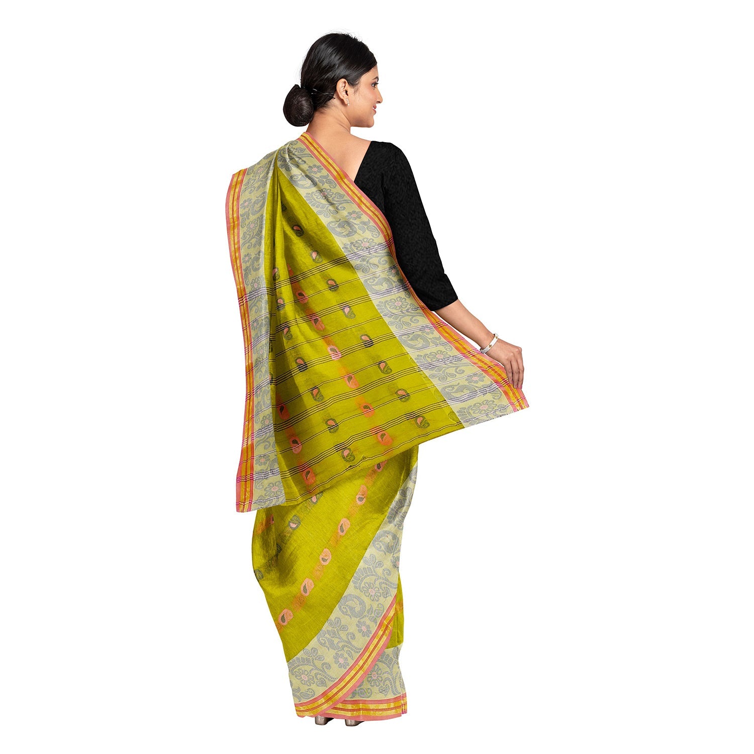 Exclusive Collection 100% Pure Cotton Olive Tant Saree With Hand Weaving Work
