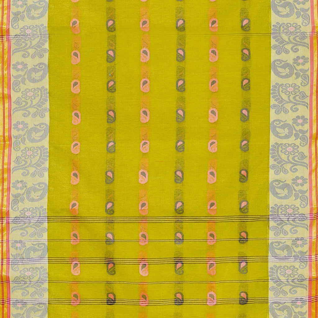Exclusive Collection 100% Pure Cotton Olive Tant Saree With Hand Weaving Work