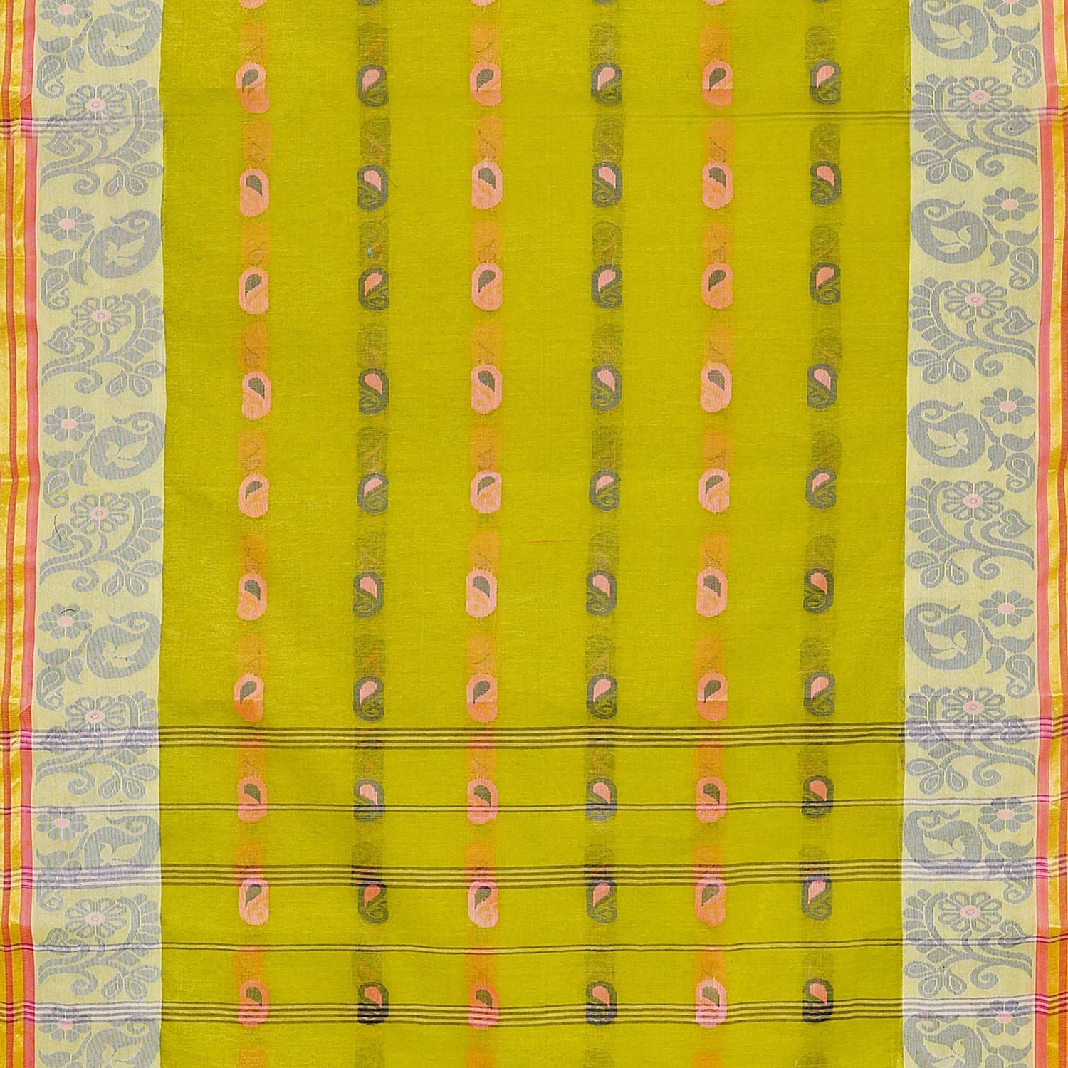 Exclusive Collection 100% Pure Cotton Olive Tant Saree With Hand Weaving Work