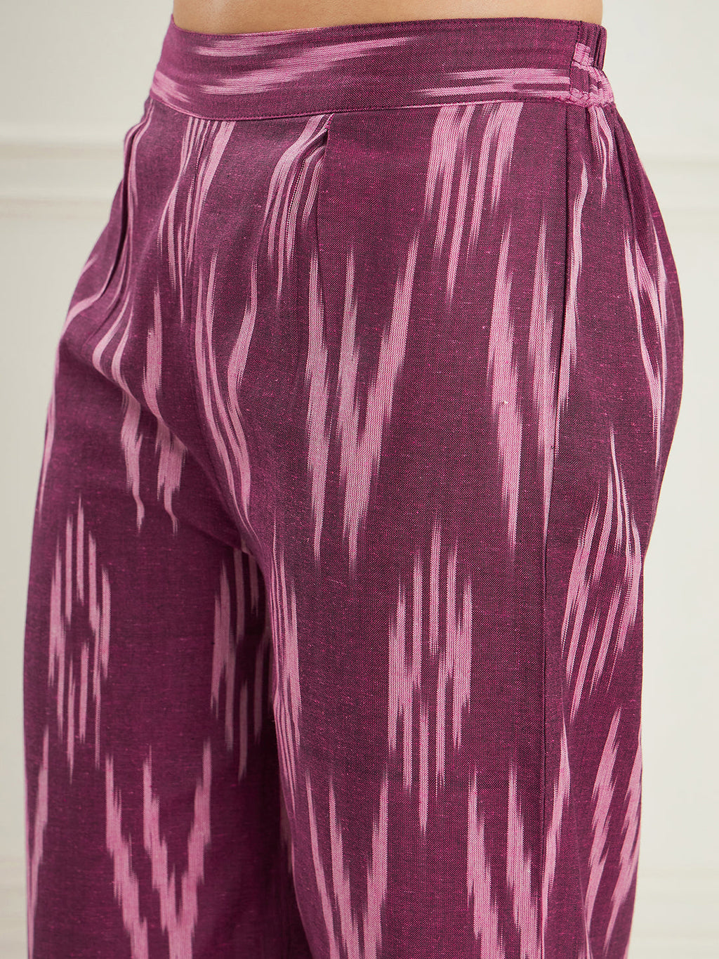 InWeave Women's Wine Ikkat Print V Neck Kurta Pant Set