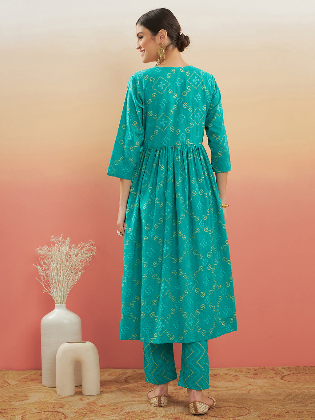 InWeave Women's Aqua S Print Alia Cut Gota Work Kurta Set