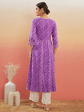 InWeave Women's Lilac Purple Lehriya Gota Work Angrakha Style Anarkali Kurta