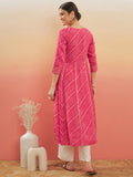 InWeave Women's Punch Pink Lehriya Gota Work Angrakha Style Anarkali Kurta