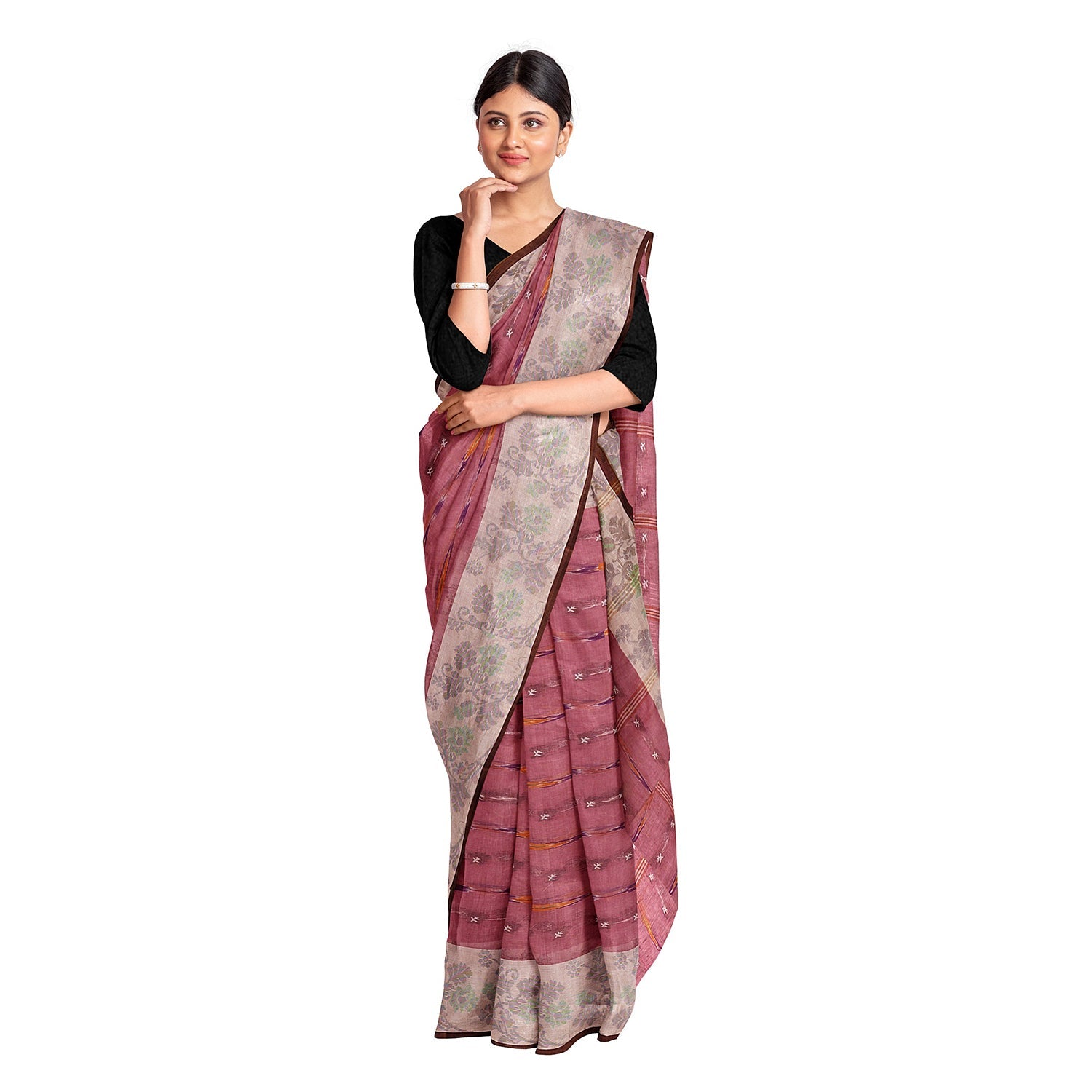 Exclusive Collection 100% Pure Cotton Mauve Tant Saree With Hand Weaving Work