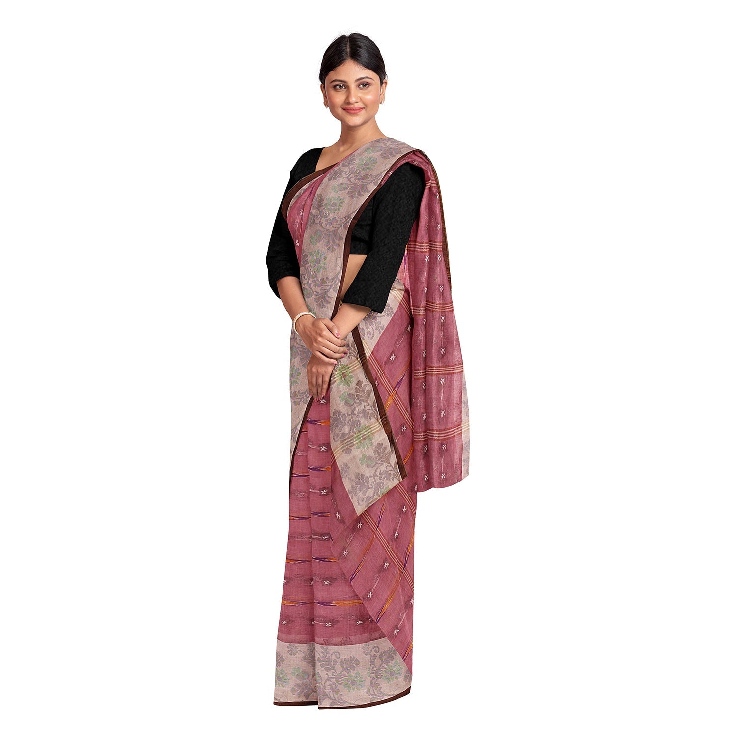Exclusive Collection 100% Pure Cotton Mauve Tant Saree With Hand Weaving Work