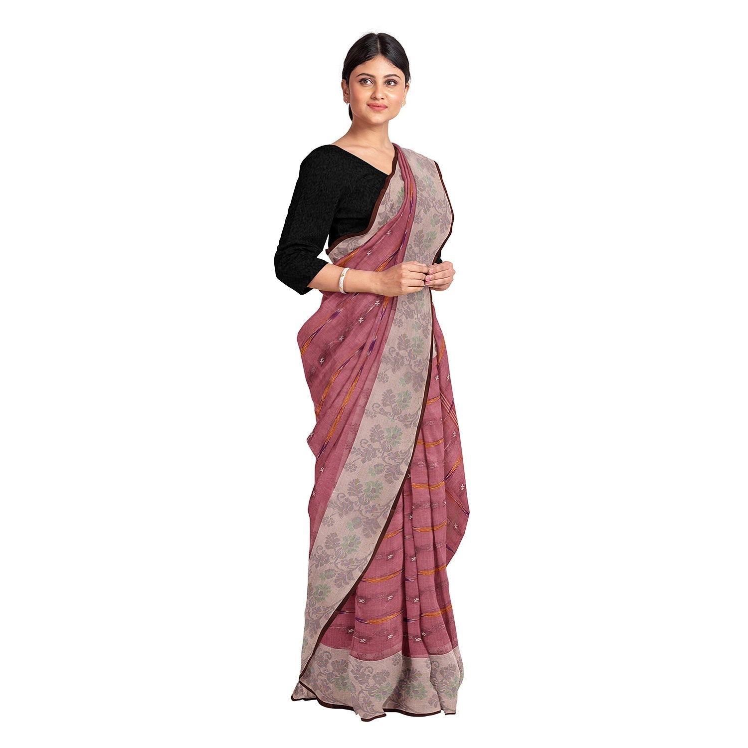 Exclusive Collection 100% Pure Cotton Mauve Tant Saree With Hand Weaving Work