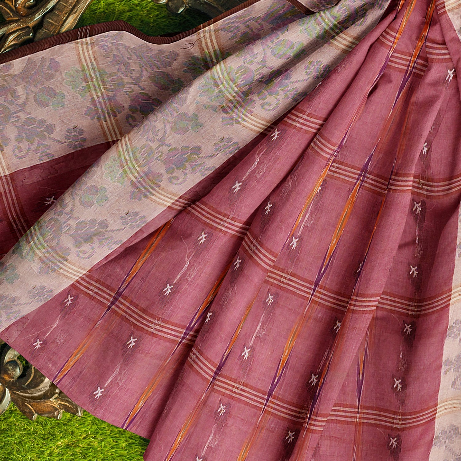Exclusive Collection 100% Pure Cotton Mauve Tant Saree With Hand Weaving Work