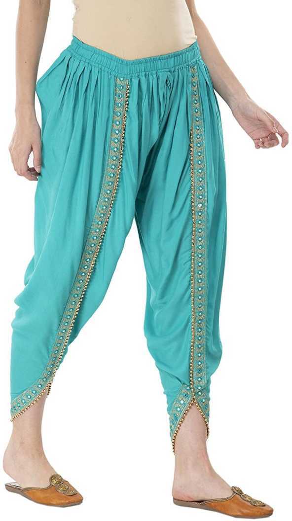 PAVONINE Rama Green Color Embellished Beetel Rayon Fabric Patiala For Women & Girls