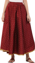 PAVONINE Maroon Color Golden Zari Work Satan Fabric Maxi Skirt For Women