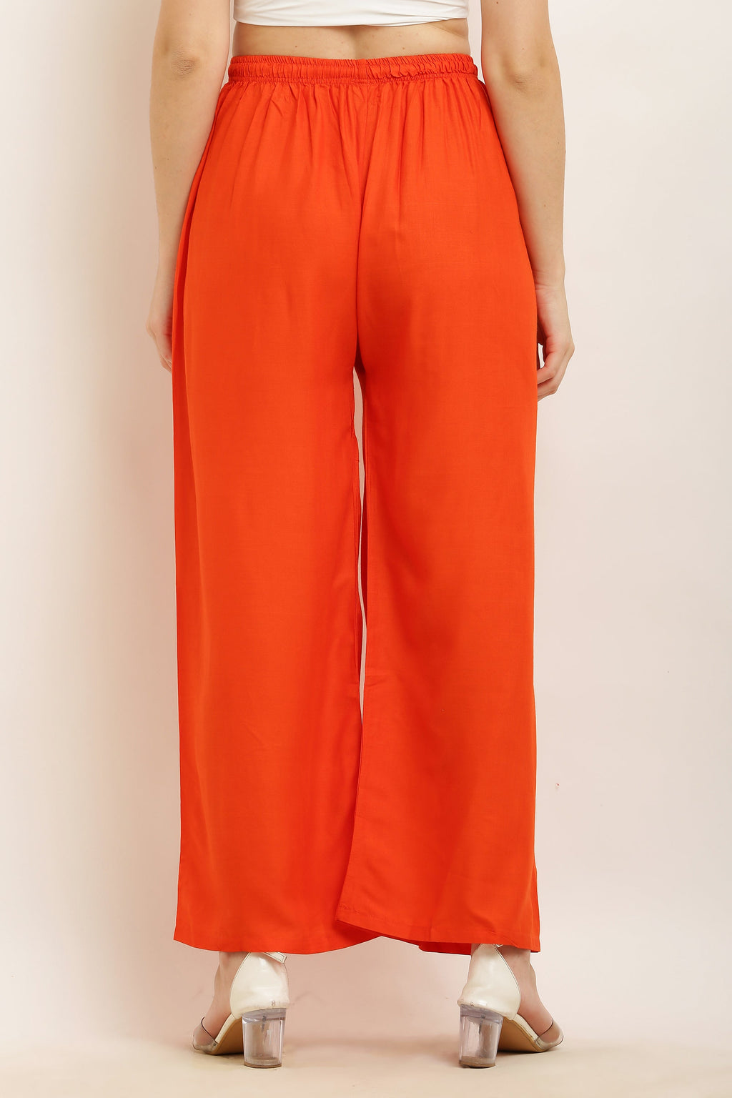PAVONINE Orange Color Straight Fit Rayon Fabric Palazzo