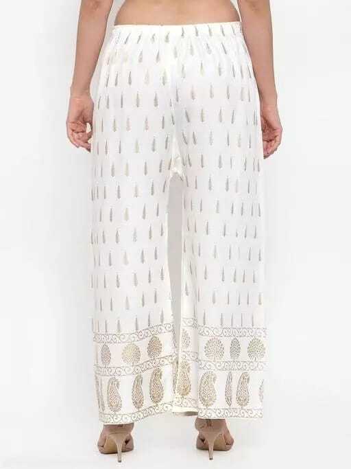 PAVONINE Off-White Color Rayon Fabric Bhutta Print Palazzo For Women