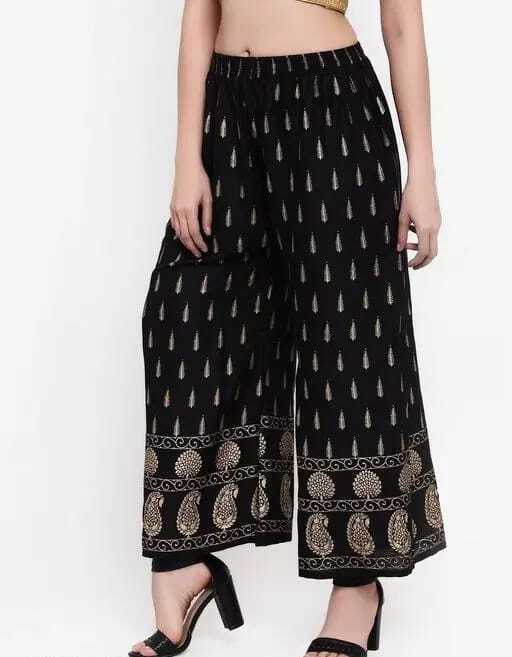 PAVONINE Black Color Rayon Fabric Bhutta Print Palazzo For Women