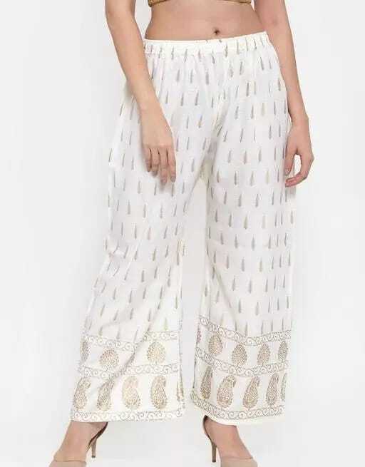 PAVONINE Off-White Color Rayon Fabric Bhutta Print Palazzo For Women