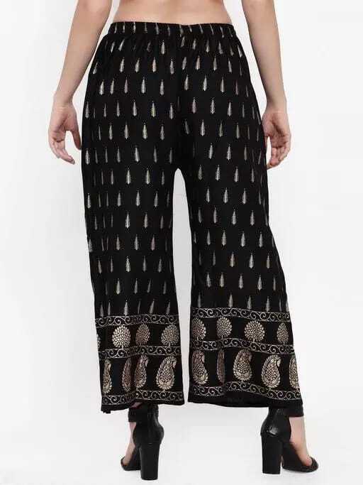 PAVONINE Black Color Rayon Fabric Bhutta Print Palazzo For Women