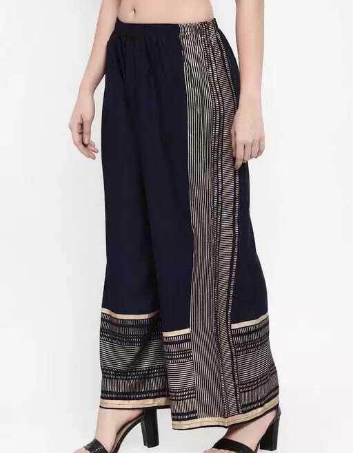 PAVONINE Navy Blue Color Rayon Fabric Side Print Palazzo For Women