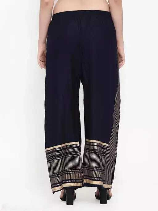 PAVONINE Navy Blue Color Rayon Fabric Side Print Palazzo For Women