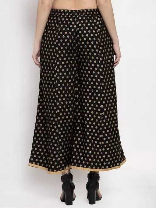 PAVONINE Black Color Rayon Fabric Sun Print Palazzo For Women