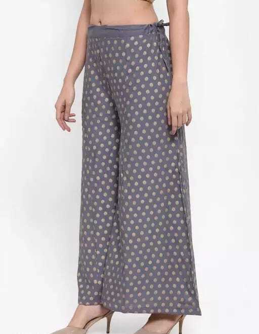 PAVONINE Grey Color Rayon Fabric Sun Print Palazzo For Women