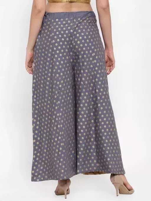 PAVONINE Grey Color Rayon Fabric Sun Print Palazzo For Women