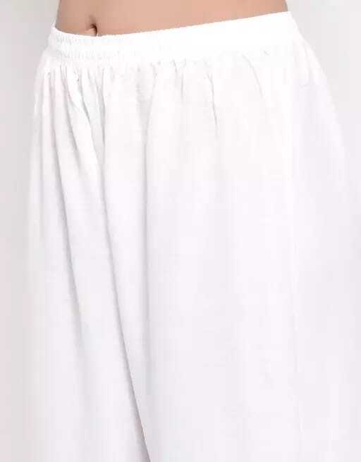 PAVONINE White Color Rayon Fabric Zig-Zag Printed Palazzo For Women