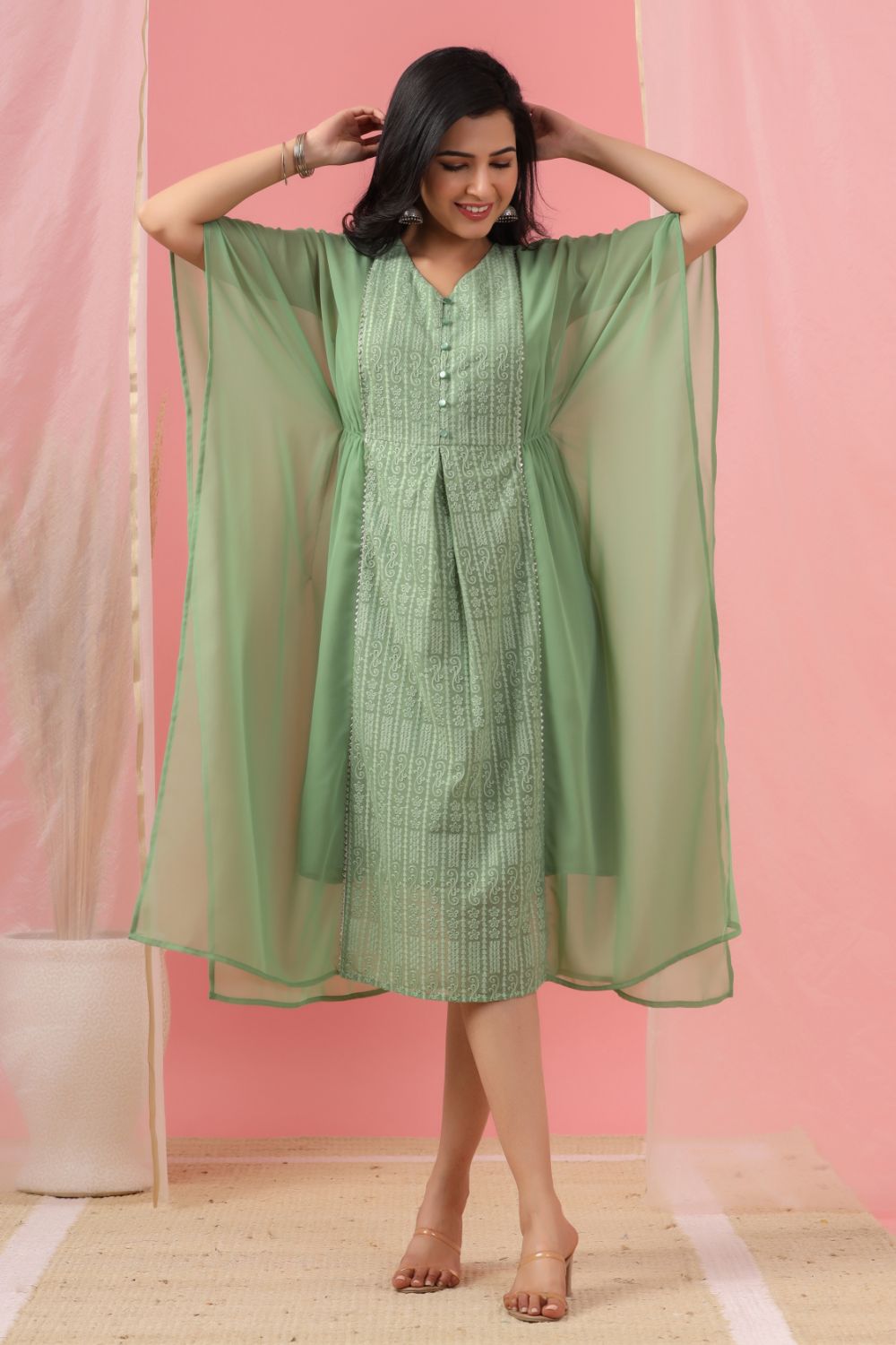 Juniper Womens Sagegreen Embroidered Kaftan