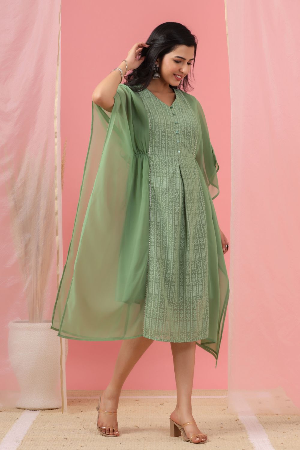 Juniper Womens Sagegreen Embroidered Kaftan