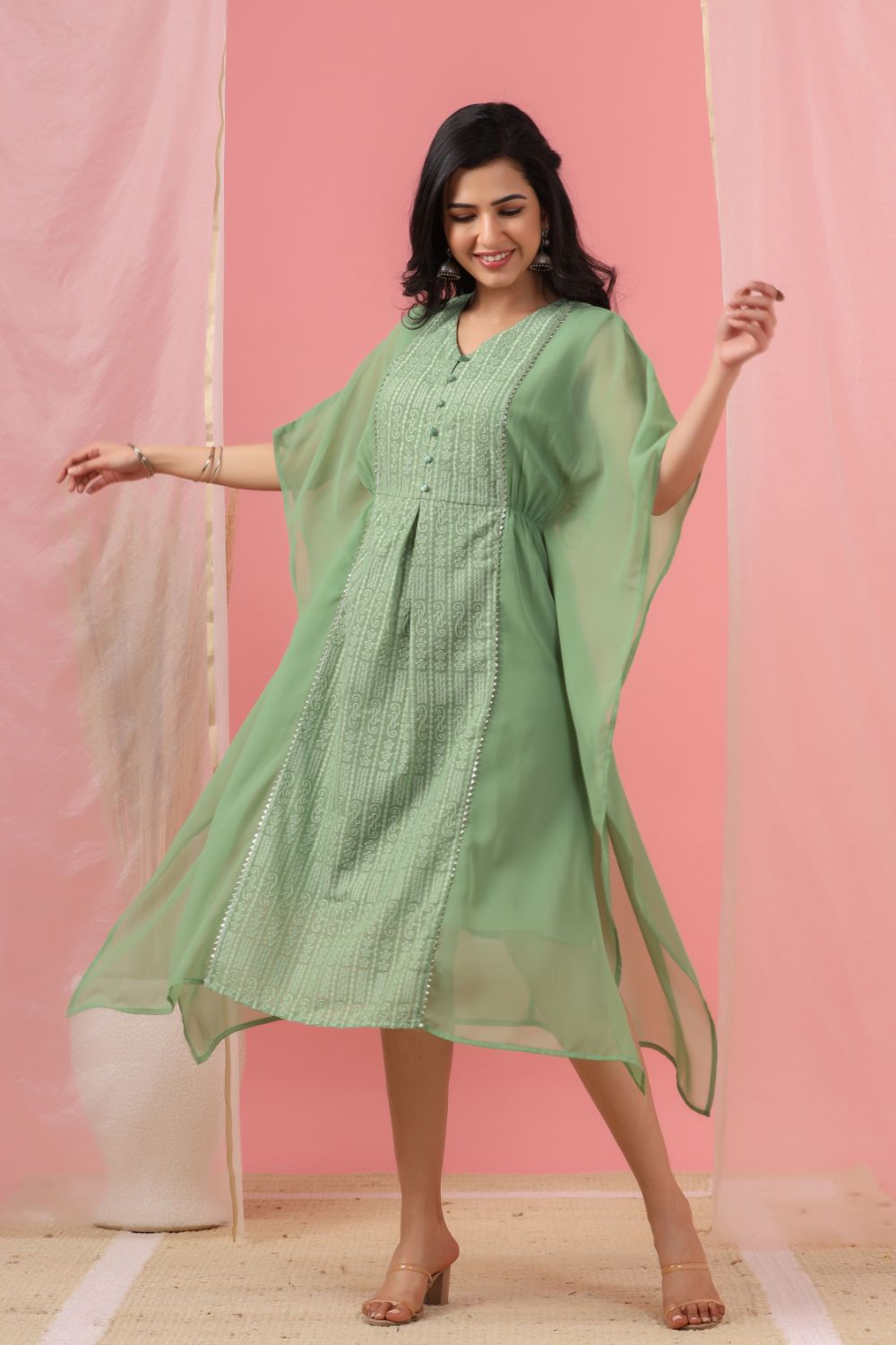 Juniper Womens Sagegreen Embroidered Kaftan