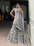 Lorenvalley Fashion Star Georgette Sequins and Thread Embroidery Work Kurta Palazzo Set