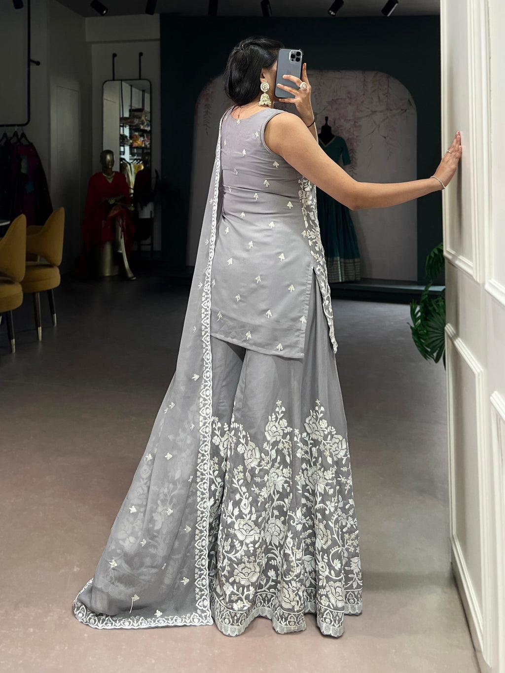 Lorenvalley Fashion Star Georgette Sequins and Thread Embroidery Work Kurta Palazzo Set