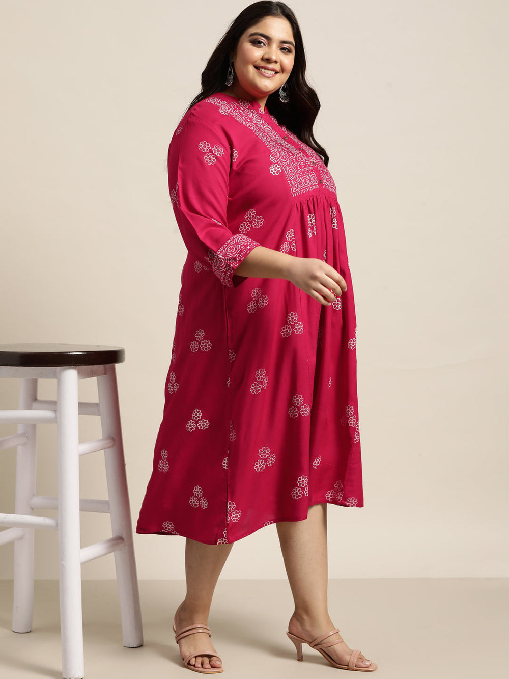 Juniper Women`s Fuchsia Rayon Casual Wear Printed Flared Dress