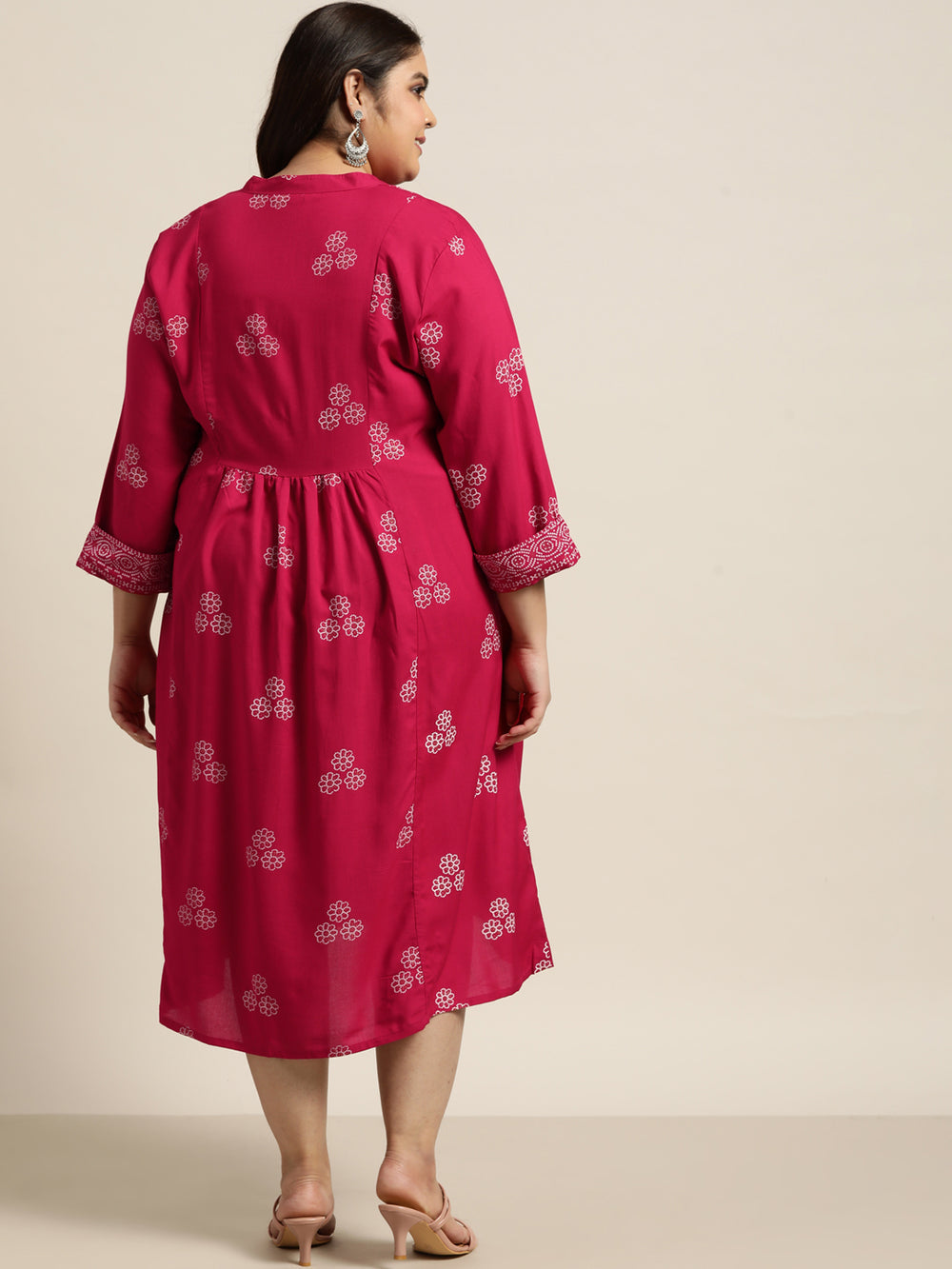 Juniper Women`s Fuchsia Rayon Casual Wear Printed Flared Dress