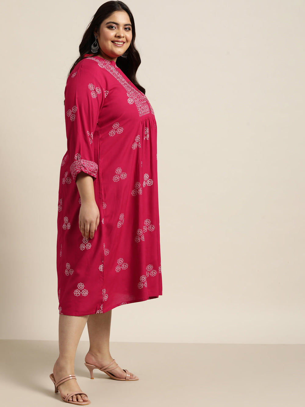 Juniper Women`s Fuchsia Rayon Casual Wear Printed Flared Dress