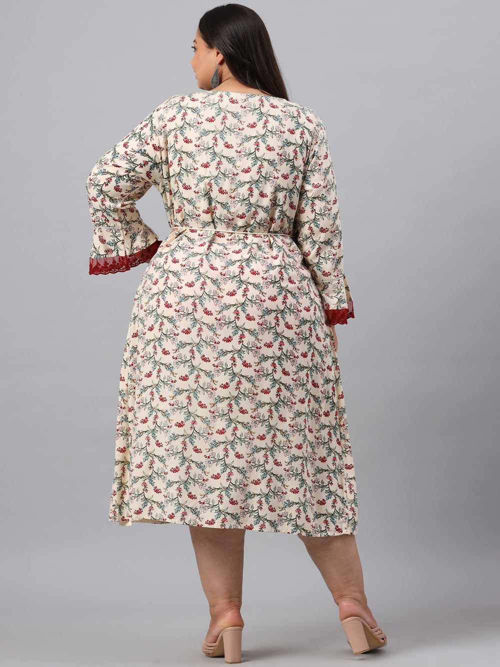 Juniper Women`s Ivory Rayon Festive Wear Embroidered & Printed Flared Dress