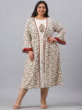 Juniper Women`s Ivory Rayon Festive Wear Embroidered & Printed Flared Dress