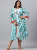 Juniper Women`s Sky Blue Rayon Festive Wear Embroidered & Printed Flared Dress