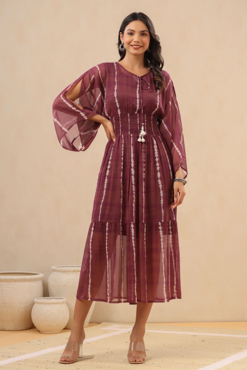 Juniper Womens Purple Chiffon Midi Dress
